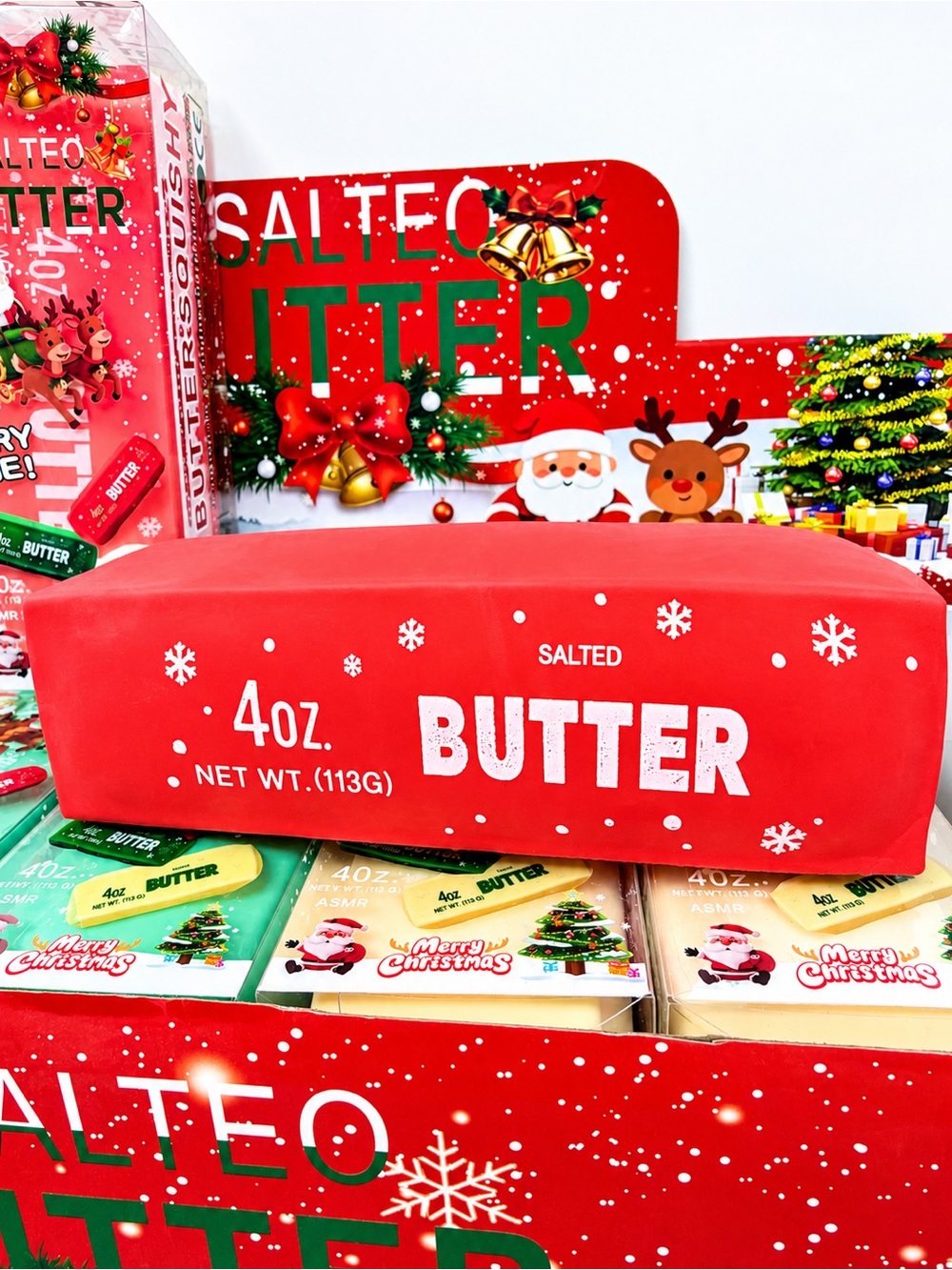 NEW IN BOX Crunchy Christmas Butter Squishy Toy Red